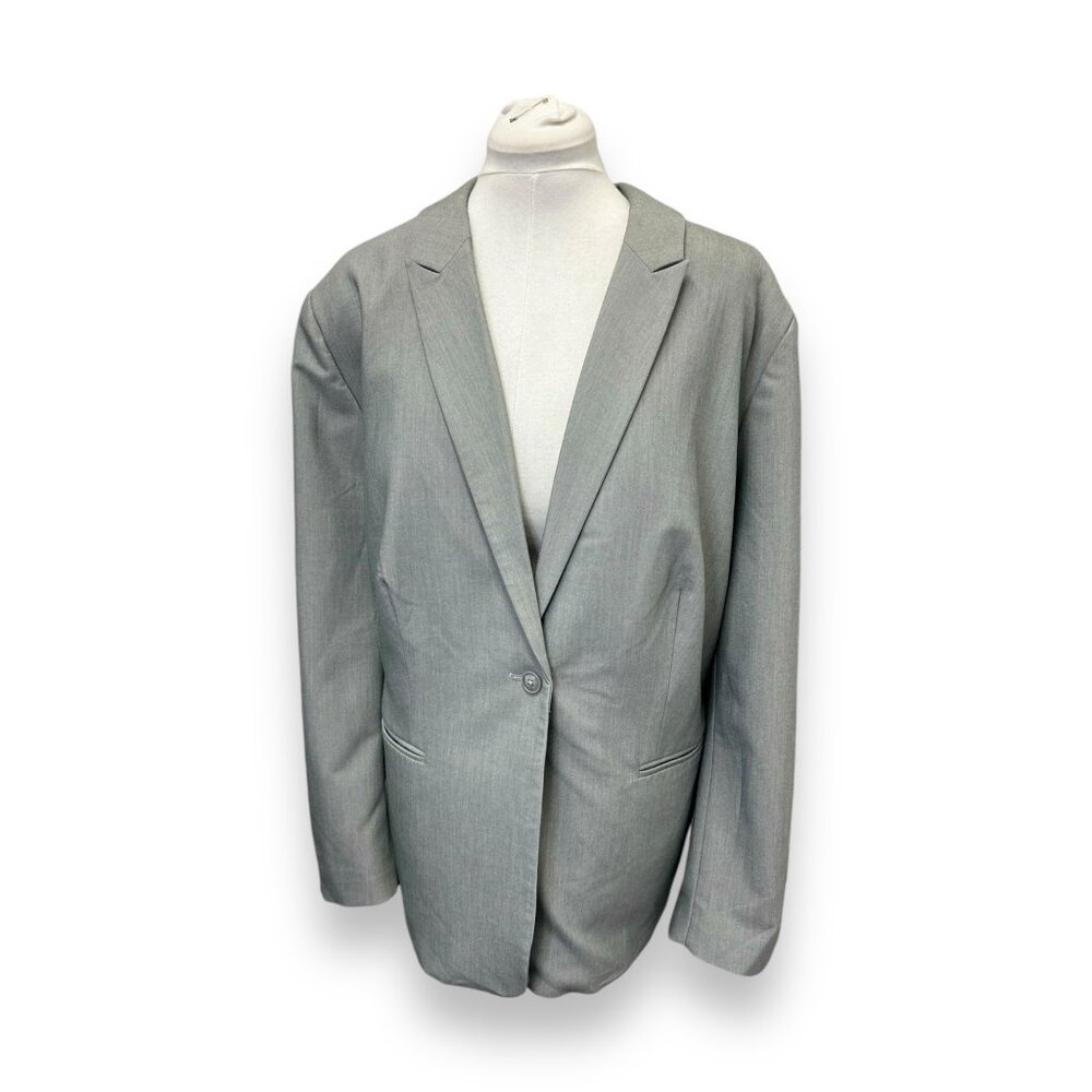 Ellos Womens Plus Size Single Button Blazer Gray Size 28 Polyester Blend